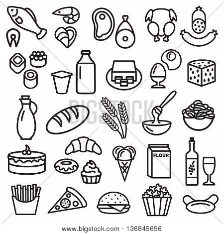 Set of food icons outline design illustration
