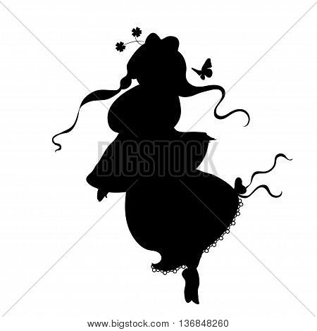 silhouette of a dancing girl in a fluffy skirt and developing hair
