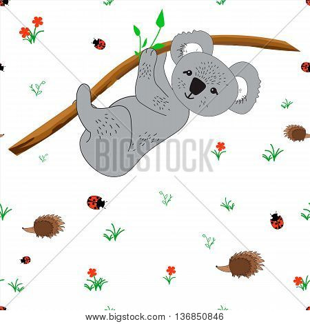 Coala with animals seamless pattern. Forest background for kids. Print for children