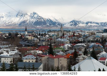 View of the capital city of Iceland, Reykjavik from Perlan