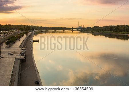 Sunset Over Visla River, Warsaw, Poland