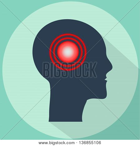 Headache migraine vector illustration with long shadow. Pain pulsing in shape of human head