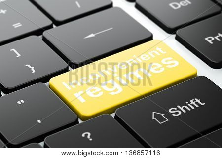 Politics concept: computer keyboard with word Inconvenient Regimes, selected focus on enter button background, 3D rendering