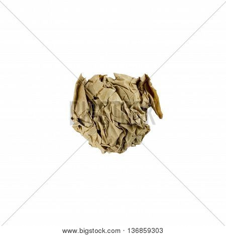 crumpled brown paper ball isolated on white