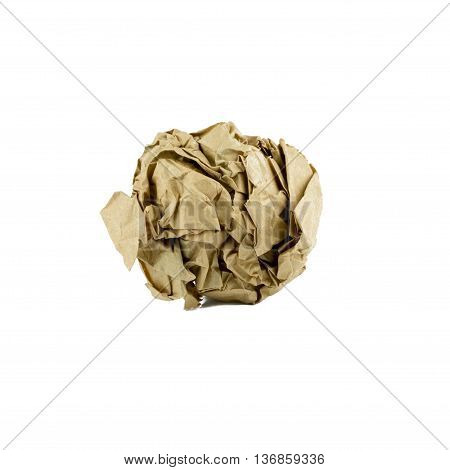 crumpled brown paper ball isolated on white