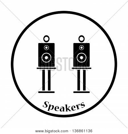 Audio system speakers icon. Thin circle design. Vector illustration.