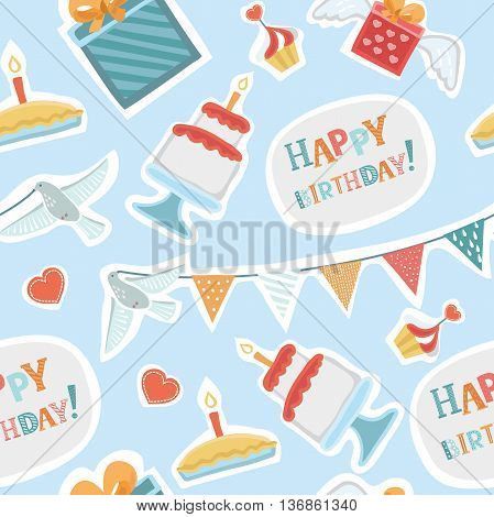 Happy birthday seamless hand drawn background pattern in vector