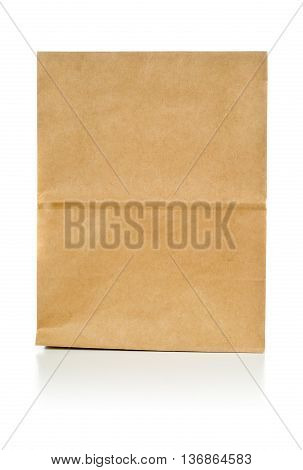 Clean brown paper doggy bag from recycled paper on white background