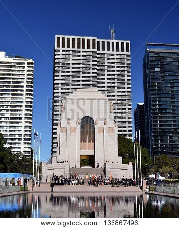 Sydney Australia - July 3 2016. The National Reserve Forces Day Parade at the ANZAC Memorial in Hyde Park South. The parade celebrated the Centenary of the Western Front battles in 1916.