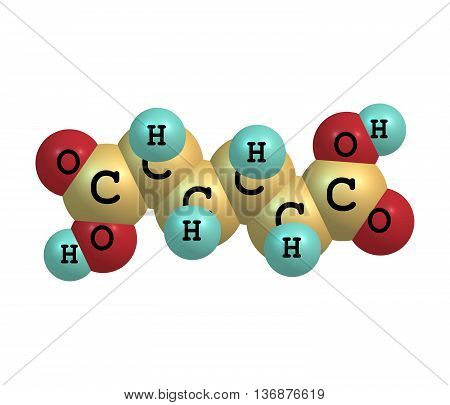 Adipic acid is the organic compound. It is a precursor for the production of nylon. 3d illustration