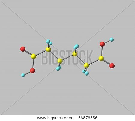 Adipic acid is the organic compound. It is a precursor for the production of nylon. 3d illustration