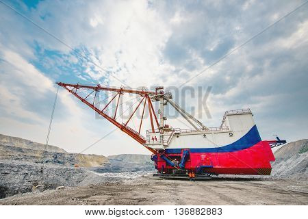 Dragline on open pit coal mine in Russia