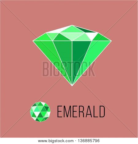 Emerald flat icon with top view. Rich luxury symbol. Stock vector illustration