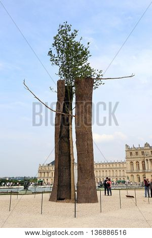 VERSAILLES, FRANCE - JUNE 8, 2013:Giuseppe Penone installation in the gardens of Versailles
