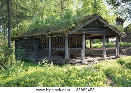 An old historic houses with grassroofs in Elverum, Norway