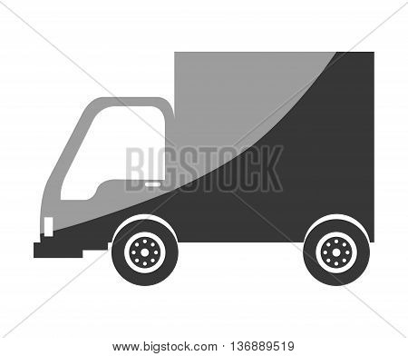Truck vehicle in black and white colors isolated icon ove white background, vector illustration.