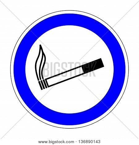 Sign place for smoking. Flat symbol for smoker. Modern art scoreboard. Allowed smoke graphic image. Plane mark in blue circle on white background. Permission figure. Stock vector illustration