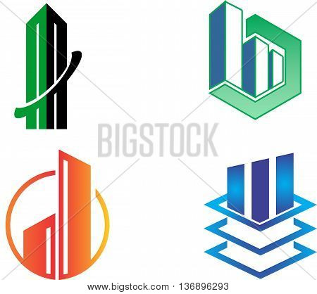 logo abstract skyscrapers icons architecture for construction