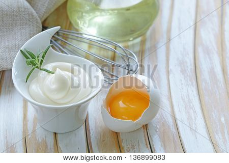 Natural homemade mayonnaise with egg yolk and vegetable oil