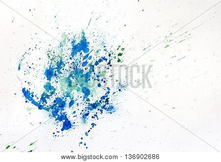 Green bluea watercolour splatter. Blue ink spot blotch isolated. Beautiful watercolor smudges