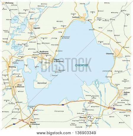 vector road map of the Bavarian lake Chiemsee, Germany