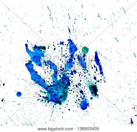 Green bluea watercolour splatter. Blue ink spot blotch isolated. Beautiful watercolor smudges