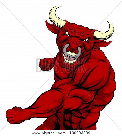 Fighting Red Bull Mascot