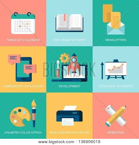 Flat modern icons for website development and services