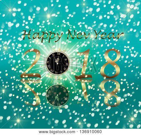 Congratulation happy new year 2018 on a blue background with snow