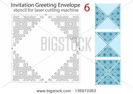 Envelope template 6 For Laser cutting. Square format. Die of wedding and invitation card. Vector Illustration isolated on white background.