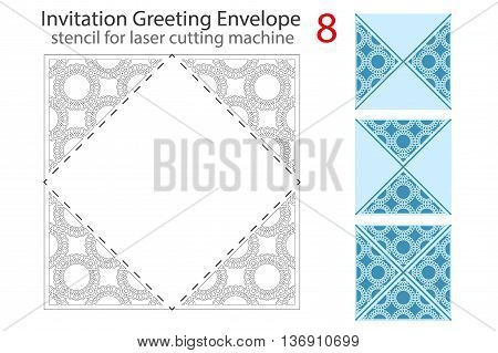 Envelope template 8 For Laser cutting. Square format. Die of wedding and invitation card. Vector Illustration isolated on white background.