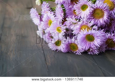 Bouquet Garden Chrysanthemums On A White Wooden Background