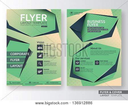 Multipurpose corporate business flyer layout design. Suitable for flyer brochure book cover and annual report. green and black color in A4 size template background with bleeds. Vector illustration