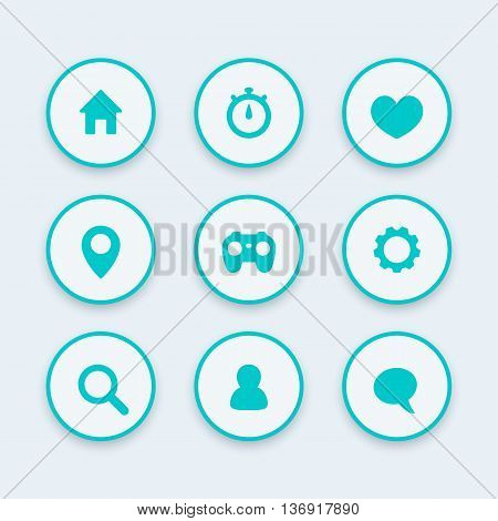 Basic web icons settings login search favourite home chat round icon set