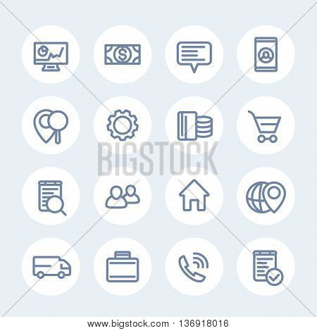 business finance commerce shop trade thick line icons set linear business pictograms vector illustration