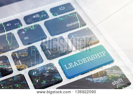 LEADERSHIP : Close up green button keyboard computer