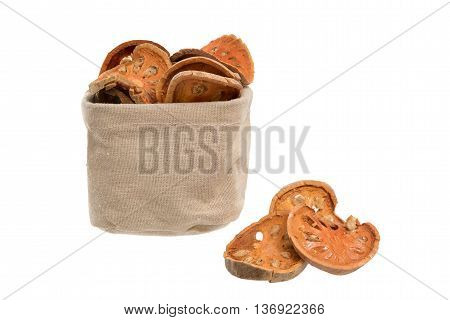 dried quince slices on a white background