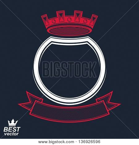 Vector ring with 3d imperial crown and festive ribbon luxury coat of arms. Heraldic symbol best for graphic and web design. Monarch theme