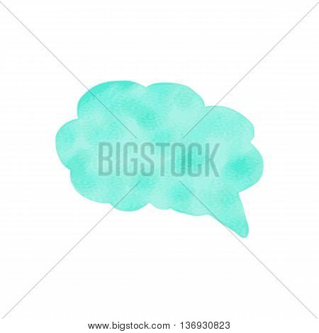 Watercolor speech bubble. Hand drawn vector illustration isolated on white. Turquoise watercolor background. Freehand frame. Light texture