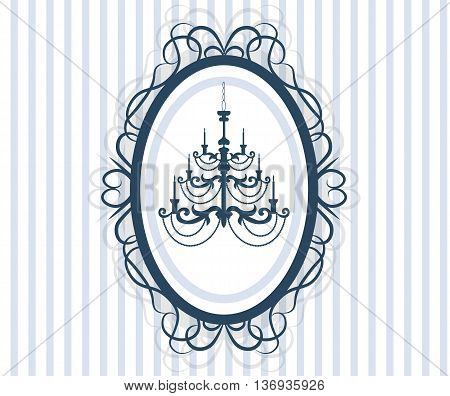 Vintage Frame Card with antique chandelier made in hand drawn style. Illustration of baroque lamp. Template for cards poster and banner