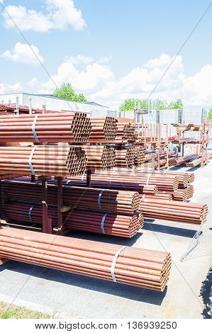 Stack Of Steel Pipes For Scaffolding In Stock.