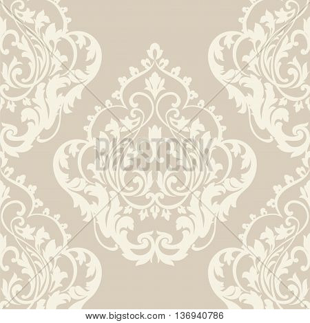 Vector floral damask pattern background. Luxury classic floral damask ornament royal Victorian vintage texture for textile fabric. Beige Floral baroque element