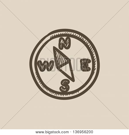 Compass vector sketch icon isolated on background. Hand drawn Compass icon. Compass sketch icon for infographic, website or app.