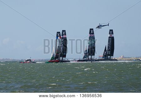 very fast boat sailng in americas cup in the competition in Gothenburg 2015-08-28