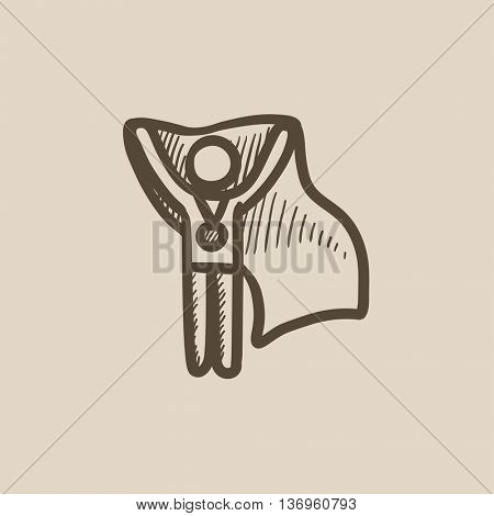 Medalist standing with flag vector sketch icon isolated on background. Hand drawn Medalist standing with flag icon. Medalist standing with flag sketch icon for infographic, website or app.