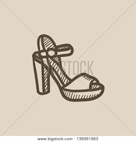 High-heeled sandal vector sketch icon isolated on background. Hand drawn High-heeled sandal icon. High-heeled sandal sketch icon for infographic, website or app.
