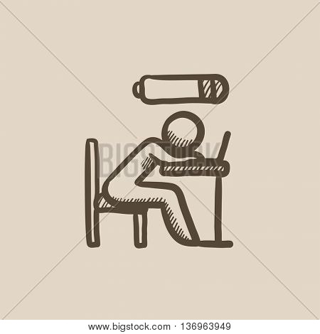 Bsinessman in low power vector sketch icon isolated on background. Hand drawn Bsinessman in low power icon. Bsinessman in low power sketch icon for infographic, website or app.