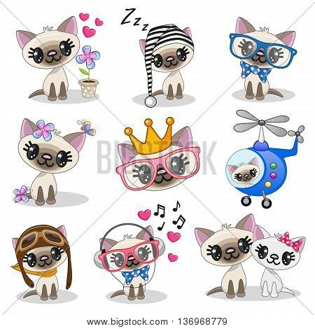Set of Cute anime kitten on a white background