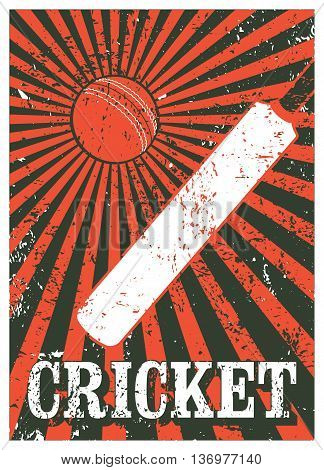 Cricket typographical vintage grunge style poster. Retro vector illustration.