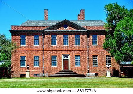 New Bern North Carolina - April 24 2016: The East  Garden front of historic 1770 Tryon Palace  *